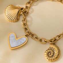 1pc Stainless Steel 18K Gold Plated Starfish, Shell, Heart Shaped Pendant Necklace, Rust Proof, Fashionable Necklace & Bracelet Decor