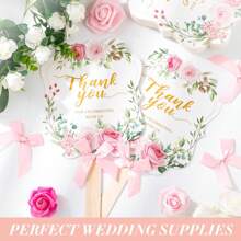 10/20 piezas Artículos de fiesta de bodas, Suministros decorativos, Abanicos para ceremonia de graduación y celebración, Gracias por celebrar con nosotros, Abanicos plegables de mano, Regalos de boda bohemios para la novia y damas de honor, Baile, Abanicos de boda con elegante patrón floral de rosa con mango de madera y cintas, Para uso de los invitados, Accesorios de decoración