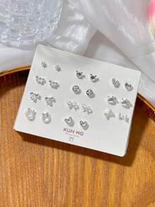 12 Pairs Silver Tone Pastel Butterfly Stud Earring Set, Chic And Simple Zinc Alloy Earrings, Fashionable For Daily Wear, Great Gift For Girlfriend