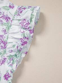 Acelitt Błękitna koszula z falbaniastymi rękawami i nadrukiem kwiatowym, zapinana na guziki - Wrzosowy - Zobacz 6