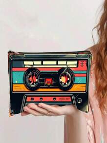 Bolsa de maquillaje con impresión plana 2D de la cinta de cassette vintage "She's So Unusual" de los años 80, un divertido regalo de cultura popular para amantes de la música, con cremallera y diseño retro, lavable a mano, colores mixtos, de vuelta a la escuela