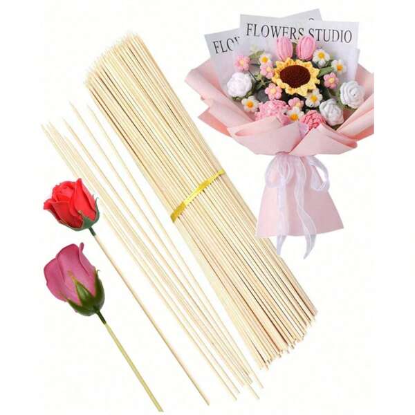 100pcs Natural Bamboo Skewers Set - High-Quality, Reusable And Durable Barbecue Sticks, Suitable For Grilling, Kebabs, Handmade Crafts And Parties - Great For Meat, Vegetables, Fruits And Seafood - Kitchen Essentials, Grilling Accessories And Party Supplies