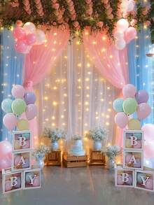 Gender Reveal Party Decoration Set,Wedding Decor, Party Supplies,Birthday Decorations,Room Decor,Blue & Pink Sheer Tulle Background Curtains,Used For Gender Reveal Party,Baby Shower Decorations For Boy Or Girl Birthday Party Photo Shoot Background Decorations,Baby Shower Favors, Pink Blue Gender Reveal Decorations Game - Multicolor - View 1