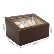 4+6 Automatic Watch Winding Box Deluxe PU Leather Watch Display Organizer - Brown - View 10
