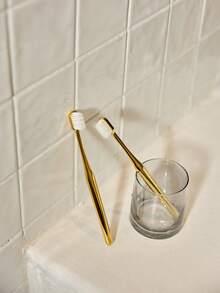 Cirelle 1 件随机颜色牙刷，19.7 厘米塑料金柄软牙刷，适合成人家居浴室装饰夏季 - 彩色 - 查看 2