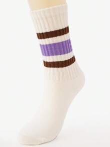 1 par/5 pares de calcetines a rayas de color de dopamina, para uso doméstico, fitness, transpirables y que absorben la humedad, calcetines largos de tubo para mujeres, aptos para todas las estaciones