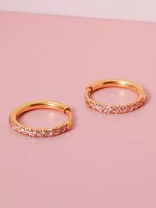 1 对不锈钢方晶锆石装饰环状耳环，适合女士宴会约会礼物时尚珠宝多派对佩戴 6 毫米 8 毫米 10 毫米 12 毫米 14 毫米 16 毫米多种尺寸 - 玫瑰金 - 查看 15