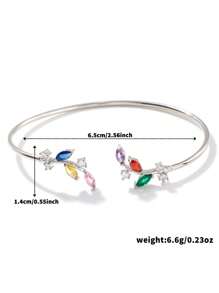 1pc Minimalist Metal Branch & Leaf Cubic Zirconia Inlaid Bangle Bracelet, Fashionable & Versatile Unique Women Jewelry