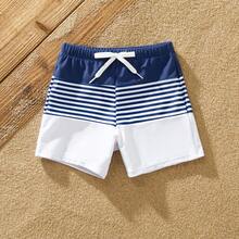 PP Family Matching Stripe Swim Trunks Or One-Piece Strap Swimsuit - Blue and White - View 6
