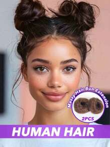 2PCS Messy Bun Hair Piece Human Hair Wavy Stretchy Real Human Hair Scrunchies Hair Bun Donut Elegant Chignon With Elastic Rubber Band Human Hair Tousled Updo Extension Elegant Human Hair Buns #Black #Natural Black #2 #4 Multicolor