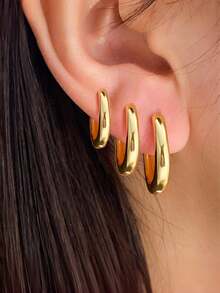 3 Pairs Minimalist Water Drop Design High-End Personal Small Brand Alloy Earrings, Suitable For Women's Daily Wear, Rock & Punk Style - 3-piece Set Of Teardrop Earrings - View 16