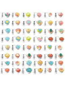 Set de Utensilios de Repostería, Herramientas para Hacer Pasteles con Base Giratorio para Tartas, Boquillas y Bolsas para Manga Pastelera | Alisador y Espátulas, Accesorios de Pastelería (137 Piezas) - Multicolor - Ver 7