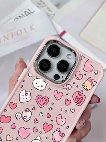 1 pieza Funda de teléfono con marco de metal, rosa mate, TPU resistente a golpes y antihuellas, pintada con corazón, compatible con iPhone 7G/8PLUS/X/XR/XS MAX/11/12/13/14 PRO/15 Pro Max