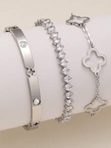 Stainless Steel Zirconia Bracelet Set, Fashionable & Luxurious Cubic Zirconia Bracelet Suitable For Daily Wear, Jewelry