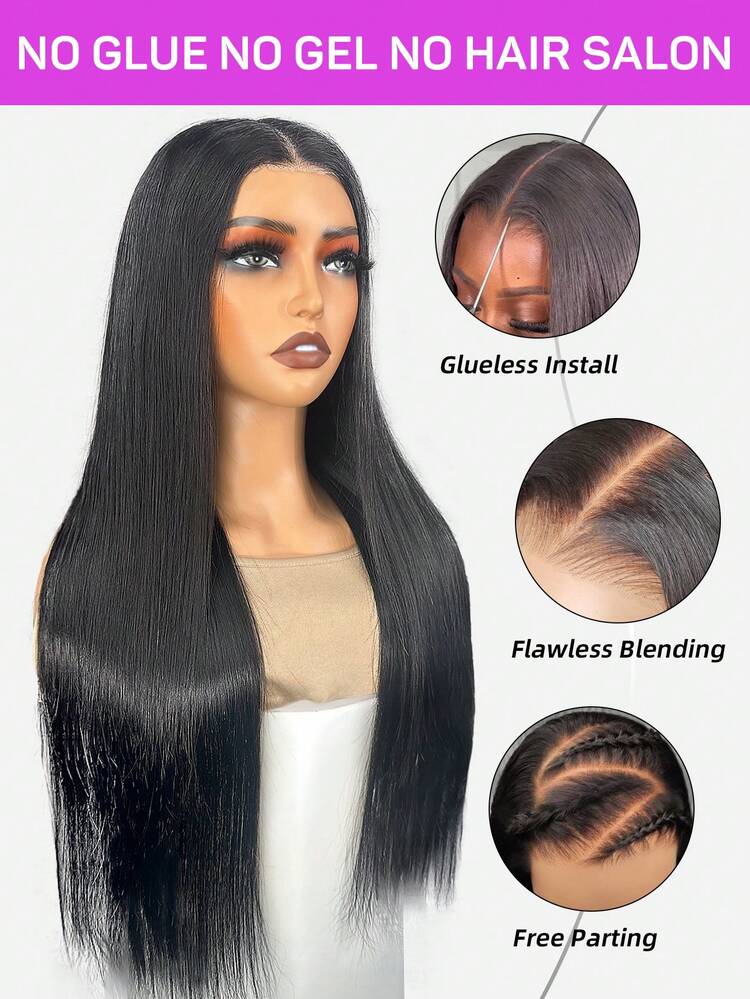 WIG FEVER Hair Wear & Go Glueless Wigs Straight Hair Human Hair Wig 180% 10-22 Inch Pre-Cut & Pre-Plucked 9x6 HD Skin Lace Front Wigs Hair Stuff Invisible Lace Breathable Lace Glueless Wig Soft Texture Skin-Friendly Adjustable Cap Pre-Bleached Tiny Knots Quick Ship Items Natural Color Hairline Weave Glueless Fairy - SNatural - View 6