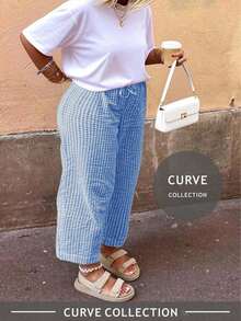 2026 Spring/Summer Plus Size Plaid Pants, Bohemian Style Beach Pants, Ibiza Music Festival Celebration, Derby Day Style - Blue - View 9