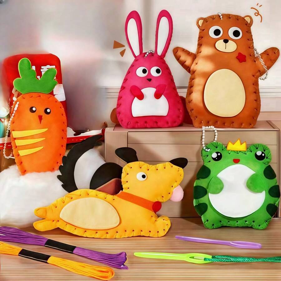 6pcs Sewing Kit For Kids - Creative Handmade Animal Pendants, Perfect Birthday & Holiday Gifts For Ages 6-8 Craft Kits For Kids Craft Stuff For Kids