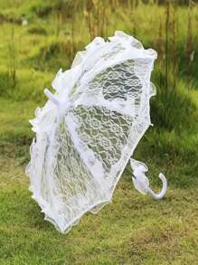 2 Pieces Romantic Bridal Wedding Props, Umbrella And Fans, European Ripple Elastic, Outdoor Wedding Decoration Set