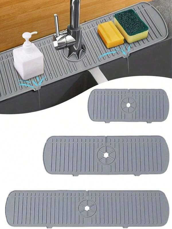1PC Silicone Kitchen Sink Tray With Pour Spout, Kitchen Faucet Splash Guard, Silicone Faucet Water Collector Mat, Drain Pad Behind Faucet, Rubber Drying Mat, For Protecting Kitchen And Bathroom Countertop, Kitchen Supplies, Bathroom Accessories, Kitchen Organizer, Kitchen And Bathroom Home Accessory