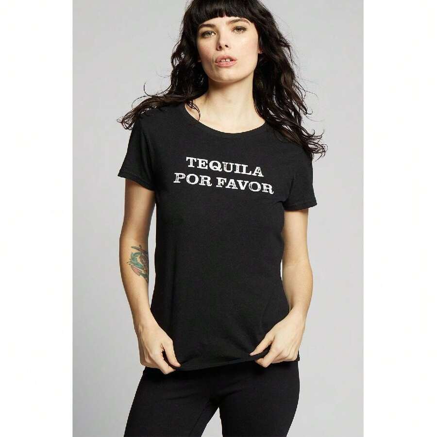 Women's Graphic T-Shirt With Tequila Por Favor Print In White (Style #303188) - Bold Party Tee For Casual Outfits - Multicolor - View 1