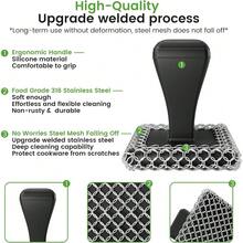 Cast Iron Scrubber Cleaner & 316L Stainless Steel Chainmail Scrubber With 2 Scrapers, Ergonomic Silicone Handle Brush For Pans Skillets Grills Dishes Cleaning - Non-Scratch Rust-Proof - Black - Black - View 3