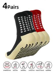 4 Pairs Mid Crew Sport Socks Non Slip Soccer Socks For Football Basketball Training, Running Athletic Outdoor Activities
