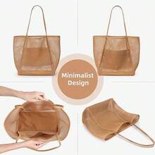 Folding Beach Bag Mesh Handheld Summer Beach Bag Suitable For Travel - Brown - View 3
