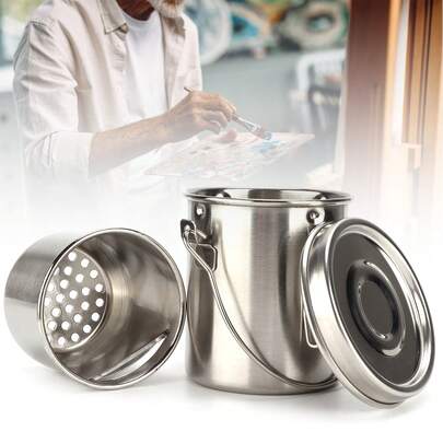 Cubo para lavar pinceles de acero inoxidable, fácil de transportar, con filtro para estudiantes de arte. Cepillo, Lavado, Cubo§Pintura, Suministro§Pintura, Cepillo, Limpiador§Cepillo, Lavadora§Pintura, Cepillo, Limpiador, para, Artistas§Arte, Suministros, Herramienta