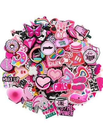 Random 10-200Pcs Pink Series DIY Charms For Shoe Key Chain Sandals Beach Bags, PVC Shoe Charms For Clogs Premium Quality Popular Decorations Accessories Great Gifts For Christmas, Birthday, Party