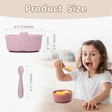 2 pezzi Set di stoviglie per l'alimentazione del bambino, ciotola in silicone con ventosa, cucchiaio per il cibo per bambini, set per cibo per bambini a tema coccodrillo