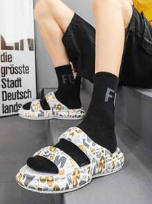 Sandalias unisex con cierre deslizante, hombres y mujeres, jóvenes y adolescentes, estudiantes universitarios, zapatillas casuales para exteriores, suela blanda y cómoda Thick, correa, sandalias de playa, patrón Asymmetrical Camlage, color A
