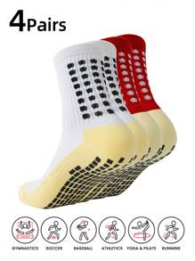 4 Pairs Mid Crew Sport Socks Non Slip Soccer Socks For Football Basketball Training, Running Athletic Outdoor Activities