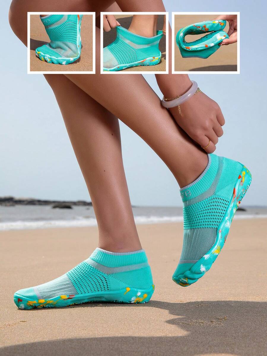 ZVB Couple's Aqua Shoes, Suitable For Barefoot Lovers, Soft Sole Women's Beach Shoes For Swimming, Diving, Outdoor Quick Drying Summer Sandals, Fishing Water Shoes, Non-Slip, Breathable - Green - View 1