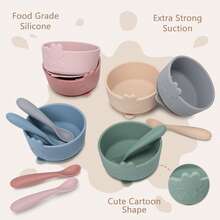 2 pezzi Set di stoviglie per l'alimentazione del bambino, ciotola in silicone con ventosa, cucchiaio per il cibo per bambini, set per cibo per bambini a tema coccodrillo