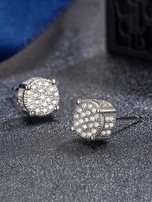 2pcs Luxury Square Stud Earrings, Unisex Hip Hop Cubic Zirconia Earrings, Gold Plated, Party/Birthday/Valentine's Day Jewelry Gift For Boyfriend, Husband, Couples - Earrings - View 6