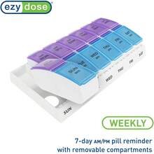 Ezy Dose Weekly AM/PM Pill Organizer, 7-Day Vitamin And Medication Box With Large Pop-Out Compartments, 2 Times A Day Pill Holder For Easy Dosing, Blue And Purple Lids, Travel-Friendly Design - Blue - View 9