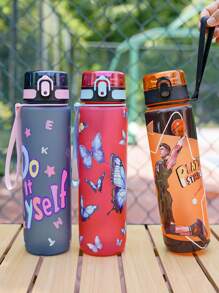 1pc 1000ml Or 750ml(Approx. 32oz Or 26oz) Gradient Color Pattern Theme Sports Water Bottle, Matte Mouth Direct Drink Cup, 3D Printing Design, Portable Leak-Proof Cap, Carry Strap, Suitable For Cycling, Running, Hiking, Camping