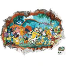 pokemon 1 pièce/set Stickers muraux de salle de bain Pikachu, stickers muraux de chambre, stickers muraux en matériau PVC détachable, convient pour les décorations murales du salon, stickers, décorations murales, stickers en vinyle pour la décoration de la maison, cadeaux de fête, cadeaux d'anniversaire, cadeaux de fête