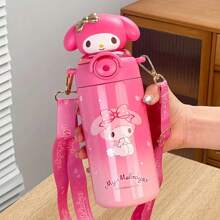 Sanrio 1 Stück Hello Kitty 316 rostfreier Stahl Isolier-Wasserflasche 600ml auslaufsicher mit Strohhalm & Riemen, süßer Buchstabendruck Reise-Trinkbecher für Frauen, Weihnachten Halloween Thanksgiving Geschenk, Urlaubsgeschenk | Charakter-Themen-Trinkflasche