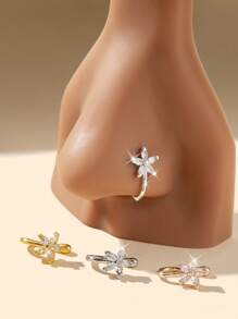 4pcs Fashion Charm Minimalist Copper Embedded Cubic Zirconia Clover Nostril Hoop, Fake Nose Piercing, Suitable For Women Daily Wear Body Jewelry, Piercing Accessory, Gift For Friend