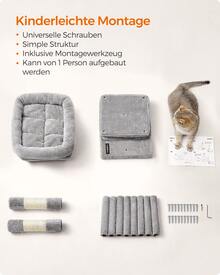 Kratzbaum M-XL Katzenbaum, mit 2 Häuschen, Sisalstämme, kompakt - Hellgrau - Übersicht 5