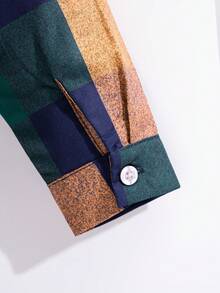 年轻男孩百搭海军蓝格子纽扣衬衫，适合派对、表演、正式场合、日常穿着，长袖 - 寶藍色 - 查看 7