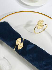 4-12pcs Simple Rhinestone Leaf Napkin Rings For Thanksgiving, Christmas, Party Decor, Dining Table, Daily Gathering, Loose Napkin Holders