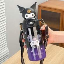 Sanrio 1 Stück Hello Kitty 316 rostfreier Stahl Isolier-Wasserflasche 600ml auslaufsicher mit Strohhalm & Riemen, süßer Buchstabendruck Reise-Trinkbecher für Frauen, Weihnachten Halloween Thanksgiving Geschenk, Urlaubsgeschenk | Charakter-Themen-Trinkflasche