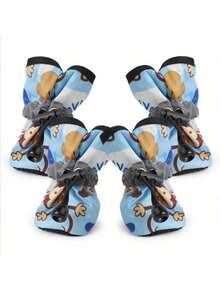 Dog Shoes, Non Slip Sole Dog Boots & Summer Paw Protector, Reflective Strap Dog Boots, 4 Piece Set For Small & Medium Dogs, Indoor & Outdoor Use (Pink, Blue, Black, Yellow, Monkey Pink, Monkey Blue, Monkey Yellow, Size: 7) - Baby Blue - View 11