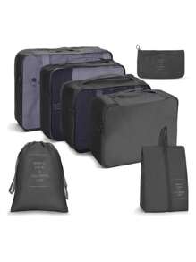 7/8 pièces Ensemble d'organisateur de voyage - Sacs de rangement multifonctionnels, sac à pinceaux de maquillage, sac à cosmétiques, sac à produits de soins de la peau, sac à vêtements, sacs à fermeture éclair, sac fourre-tout, sac à mailles, sac à chaussures, sac à bouteille, sac à cordon, sac général, sac à lingerie, organiseur de bagage, organiseur de bijoux, trousse de toilette. Grande capacité, portable, maille, gain de place, convient au rangement des vêtements, pantalons, sous-vêtements, cosmétiques, articles de toilette, chaussures, nécessités quotidiennes, organisation des voyages
