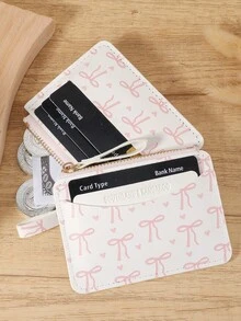 粉色蝴蝶结爱心图案拉链小钱包零钱包小钱包双折超薄女士钱包迷你薄、轻便、多层便携、身份证、信用卡简约、时尚、现代、商务、周年纪念、生日礼物、礼物、女孩、女士、女性、学校宿舍和返校用书包 - 白色 - 查看 4