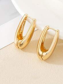 1pair Simple TearDrop Hoop Earrings, Chunky Gold Tone Water Droplet Earrings, U-Shaped Earrings, Oval Hoop Earrings, Stylish And Elegant Lightweight Dainty Women Jewelry, Perfect Gift For Her - Sunflower Seeds Earrings - View 3