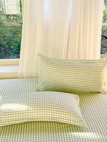 3 PiecesFitted Sheet Set, Checkered Pattern, Soft & Comfortable Bedding, Includes 1 Fitted Sheet And 2 Pillowcases, No Filling, Suitable For Dorm, Bedroom, Multiple Sizes Available