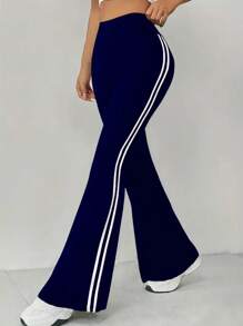 Women's High-Waisted Flare Yoga Pants – Solid Color Wide-Leg Active Trousers, Stretchy Elastic Waist Lounge Pants For Gym, Workout & Casual Wear